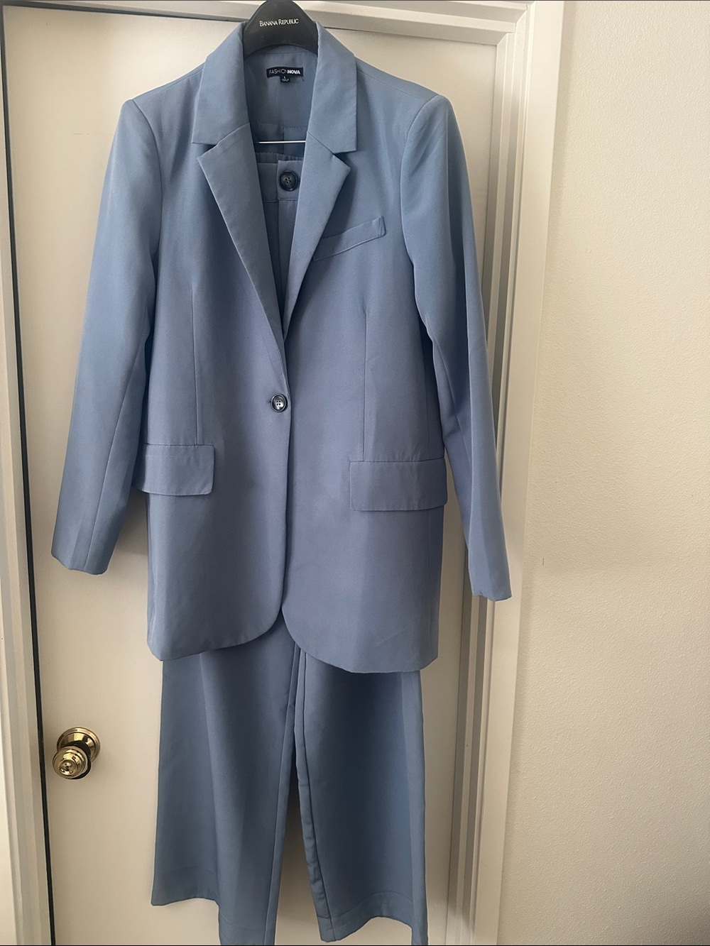 Light Blue Women's Blazer & Wide-Leg Pants Suit